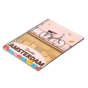Caderno Espiral Cartaz de viagem de bicicleta de Amsterdã lindo.