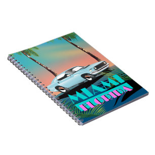 Caderno Espiral Cartaz de viagem de Miami Flórida anos 80