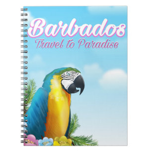 Caderno Espiral cartaz de viagem do papagaio de Barbados