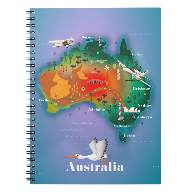Caderno Espiral cartaz de viagem mapa da Austrália (Frente)