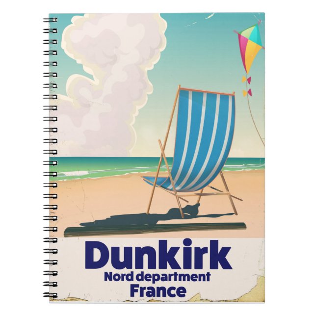 Caderno Espiral Cartaz de viagem para a Praia de Dunquerque (Frente)