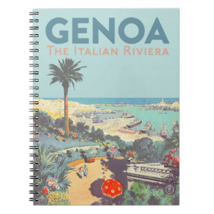Caderno Espiral Cartaz de Viagem Vintage de Gênova Riviera Italian
