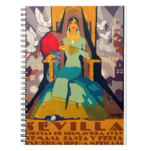 Caderno Espiral cartaz de viagem vintage sevilha espanha