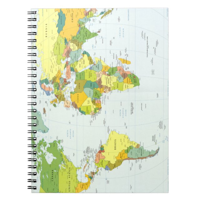 Caderno Espiral Cartaz do Atlas Político do Mapa Mundial: Decoraçã (Frente)