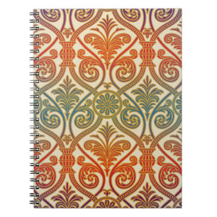Caderno Espiral Carteira de contorno do Damasco Vintage - vermelho
