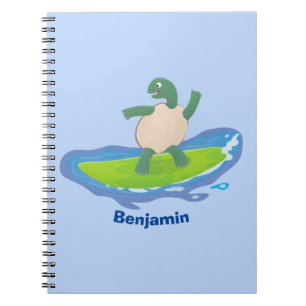 Caderno Espiral Cartografia de surfe de tartaruga engraçada