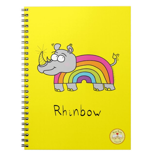 Caderno Espiral Cartografia Engraçado Rhino Rainbow Cute Kids (Frente)