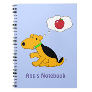 Caderno Espiral Cartoon Airedale Terrier Dog Pensando em uma Maçã