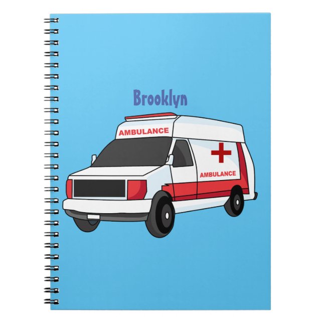 Caderno Espiral Cartoon de ambulância vermelha (Frente)