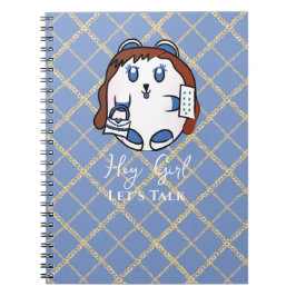 Caderno Espiral Cartoon de Animal Fofinho Azul Branco Dourado para