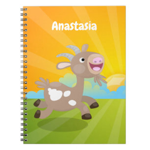 Caderno Espiral Cartoon de cabra feliz e bonito