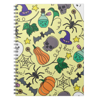 Caderno Espiral Cartoon de Halloween: Padrão de Vintage Vibrante