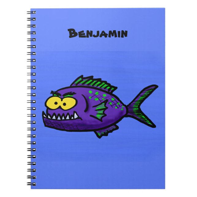 Caderno Espiral Cartoon de peixe Piranha (Frente)