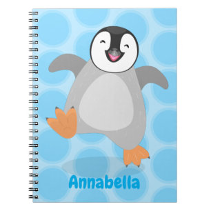 Caderno Espiral Cartoon de pintinho de pinguins, um imperador feli
