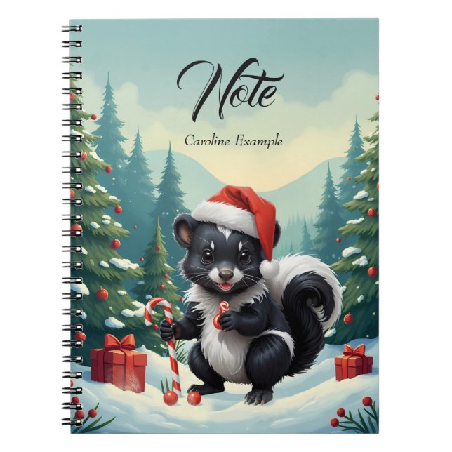 Caderno Espiral Cartoon de Skunk de Natal bonito (Frente)