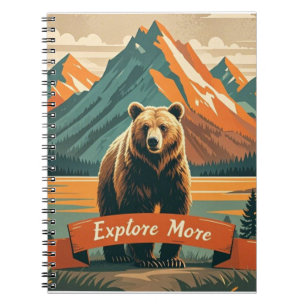 Caderno Espiral Cartoon de urso retrô e cordilheira