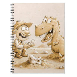 Caderno Espiral Cartoon Encantado Paleontólogo e Arte do Dinossaur