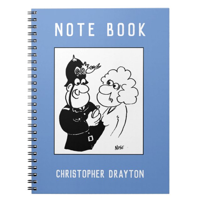 Caderno Espiral Cartoon Engraçado do Relógio de Cérebro da Polícia (Frente)