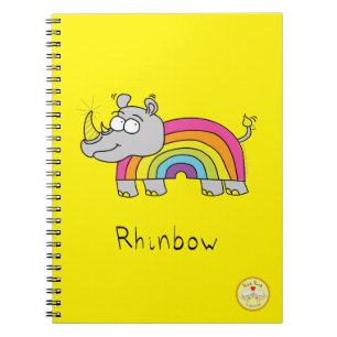Caderno Espiral Cartoon Engraçado Rhino Rainbow Cute Kids