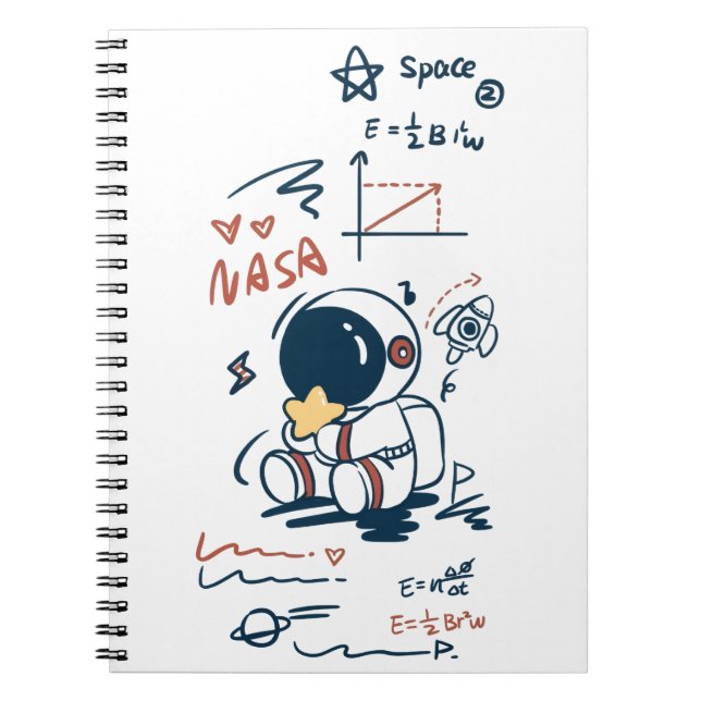 Caderno Espiral Cartoon Espaço Astronauta Fofo (Frente)