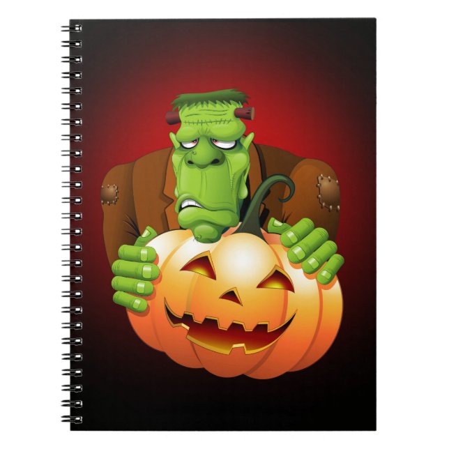 Caderno Espiral Cartoon Frankenstein Monster com Pumpkin (Frente)