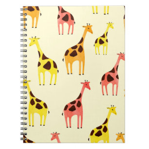 Caderno Espiral Cartoon Giraffe: Padrão Colorido de Vintage.