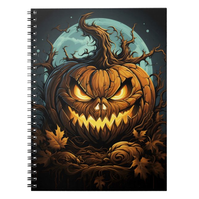 Caderno Espiral Cartoon Halloween Orange Pumpkin Com Olhos Assusta (Frente)