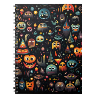Caderno Espiral Cartoon Halloween Padrão Monstros Legal e Fantasma