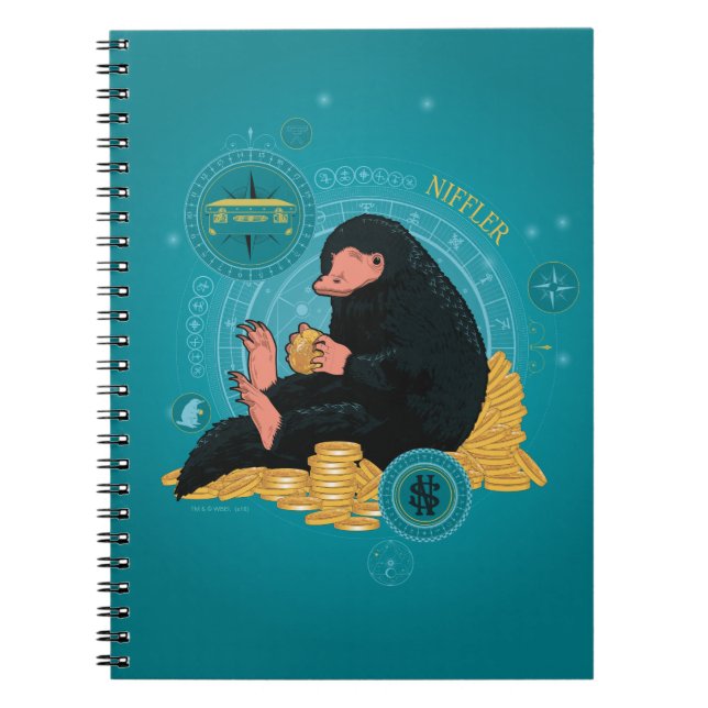 Caderno Espiral Cartoon NIFFLER™ com moedas Douradas (Frente)