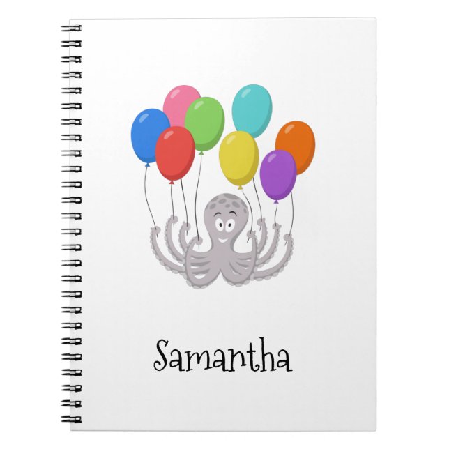 Caderno Espiral Cartoon Octopus Colorful Balões na Escola (Frente)