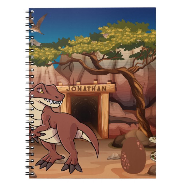 Caderno Espiral Cartoon Personalizado do Dinossauro legal para cri (Frente)
