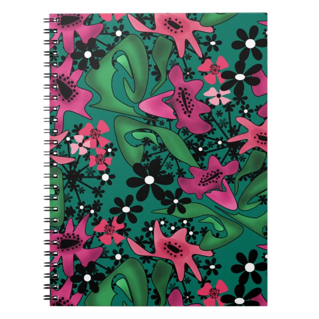 Caderno Espiral Cartoon sem costura abstrato flores bonitinhas, co (Frente)