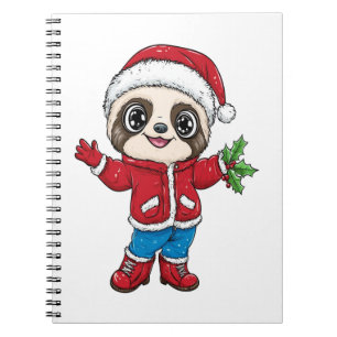 Caderno Espiral Cartoon Sloth Vestindo Natal