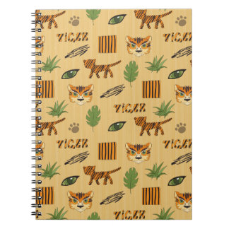 Caderno Espiral Cartoon Tiger: Padrão Infantil Cheio.