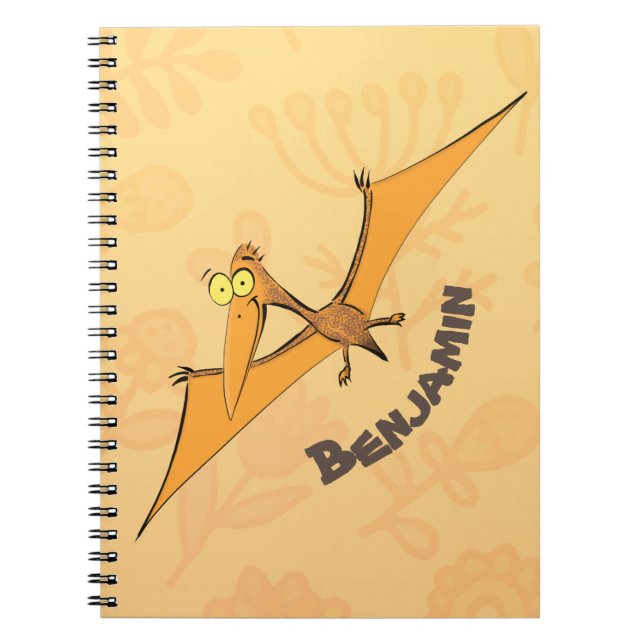 Caderno Espiral Cartoon voador de pterodátilo, cor de laranja giro (Frente)