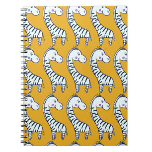 Caderno Espiral Cartoon zebras: padrão de fundo amarelo.