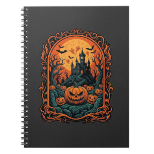 Caderno Espiral Casa Assombrada Abóbora de Halloween Morcegos Lua