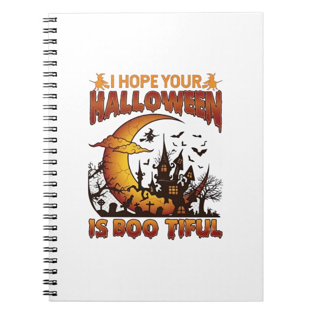 Caderno Espiral Casa Assombrada Boo Tiful de Halloween Lua Crescen (Frente)