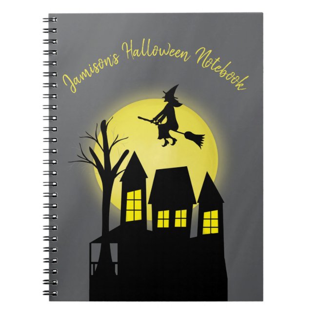 Caderno Espiral Casa Assombrada e Bruxa Voadora com Lua (Frente)