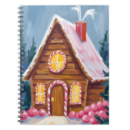Caderno Espiral Casa de Biscoito de Natal Rosa Aquarela