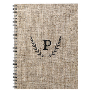 Caderno Espiral Casa de Campo Rústica Arpillera e Preto Botânico L