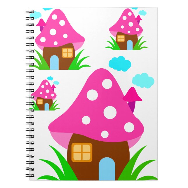 Caderno Espiral Casa de Cogumelo Rosa Fofa e Nuvens Manta de Bebê (Frente)
