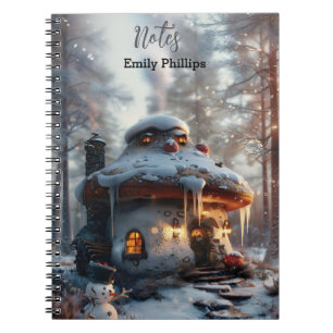 Caderno Espiral Casa de cogumelos na neve