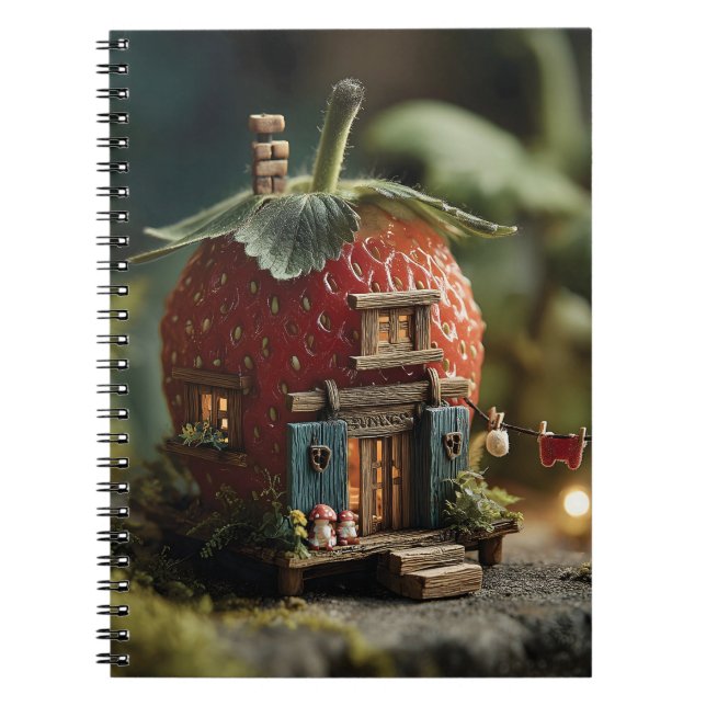 Caderno Espiral Casa de Fada de Morango com Varal em Miniatura (Frente)