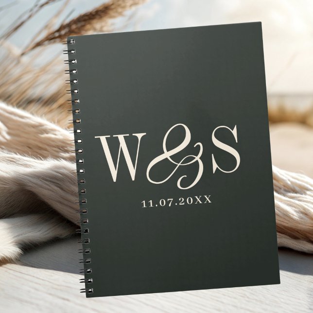 Caderno Espiral Casais iniciais de casamento Ebony Elegante (Criador carregado)