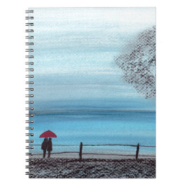 Caderno Espiral Casal apaixonado por um guarda-chuva vermelho