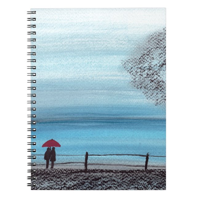 Caderno Espiral Casal apaixonado por um guarda-chuva vermelho (Frente)