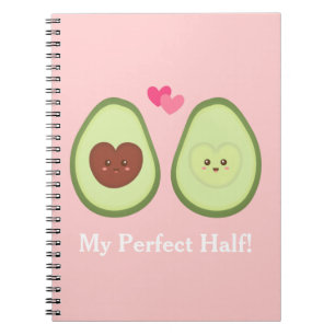 Caderno Espiral Casal de abacate fofo apaixonado, minha metade per