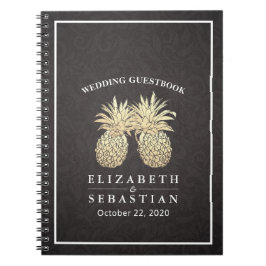 Caderno Espiral Casal de Abacaxi Dourado Chic Guestbook Casado