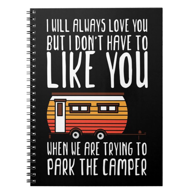 Caderno Espiral Casal de Camping de Trailer Feliz (Frente)